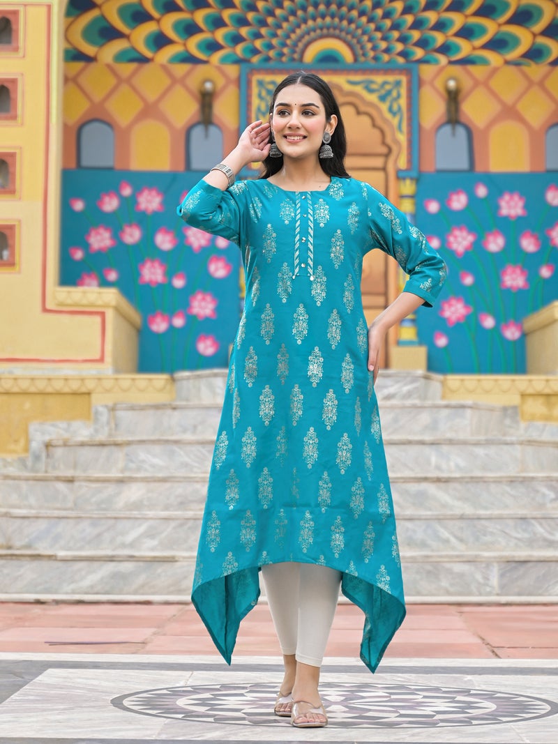 Shifory Sky Blue A-Line Silk Kurti for Women - Image 1